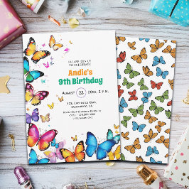 The Joy of Butterflies 9th Birthday Invitation Kaart