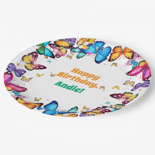 The Joy of Butterflies Birthday Party Papieren Bordje (Gekanteld)