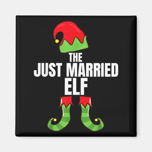 The Just Married Elf Matching Family Christmas Gro Magneet (Voorkant)