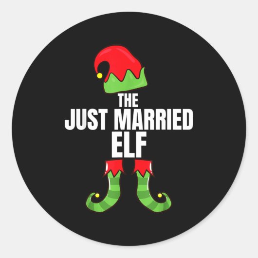 The Just Married Elf Matching Family Christmas Gro Ronde Sticker (Voorkant)