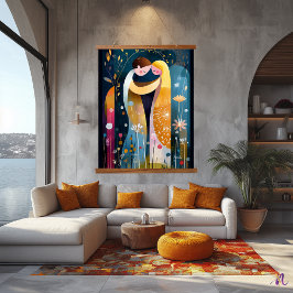 The Kiss Reimagined: Abstracte romantische kunst Hangend Wandkleed