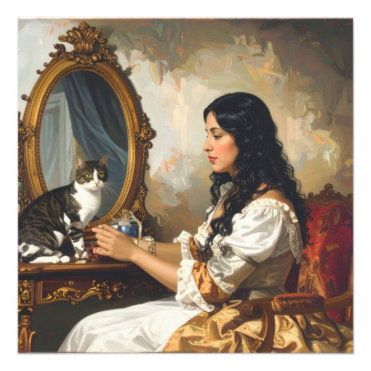  The Lady and Her Cat – A Timeless Victorian Portr Foto Afdruk (Voorkant)