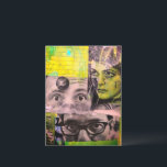 The Lady and the Doctors Mixed Media Collage Briefkaart<br><div class="desc">A mixed media collage made and photographed by Angelandspot in the year 2026 with vintage images from a magazine from 1968 on a colorful green and yellow background collage of various papers painted over to unify them before making the collage on top of that layer. The lady was injured in...</div>