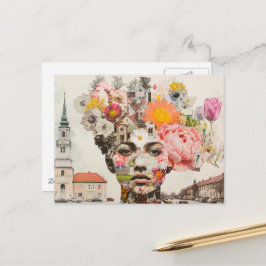 The Lady Collage Flowers and Buildings Briefkaart