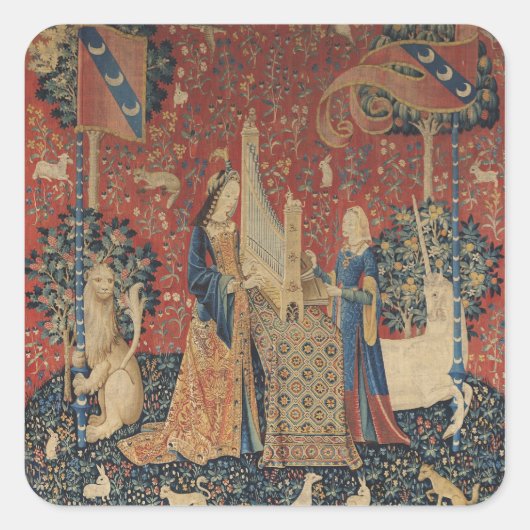 The Lady en de Unicorn: 'Hoorzitting' Vierkante Sticker (Voorkant)