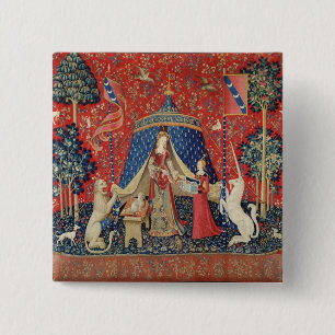The Lady en de Unicorn: "Naar mijn enige wens" Vierkante Button 5,1 Cm