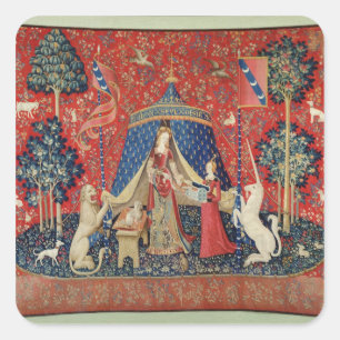 The Lady en de Unicorn: "Naar mijn enige wens" Vierkante Sticker