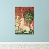 The Lady en de Unicorn: 'Sight' Canvas Afdruk (Insitu (Houten vloer))