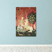 The Lady en de Unicorn: 'Sight' Canvas Afdruk (Insitu (Houten vloer))