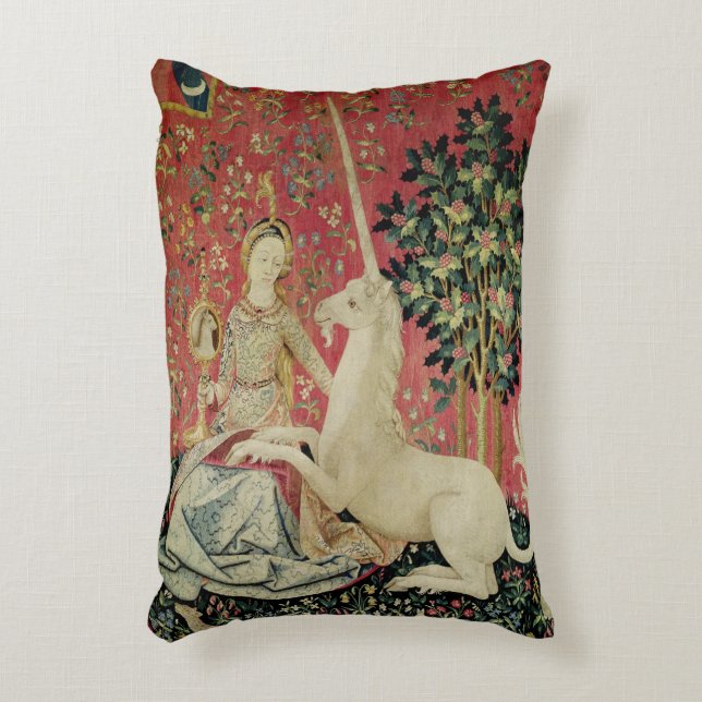 The Lady en de Unicorn: 'Sight' Decoratief Kussen (Voorkant(Verticaal))