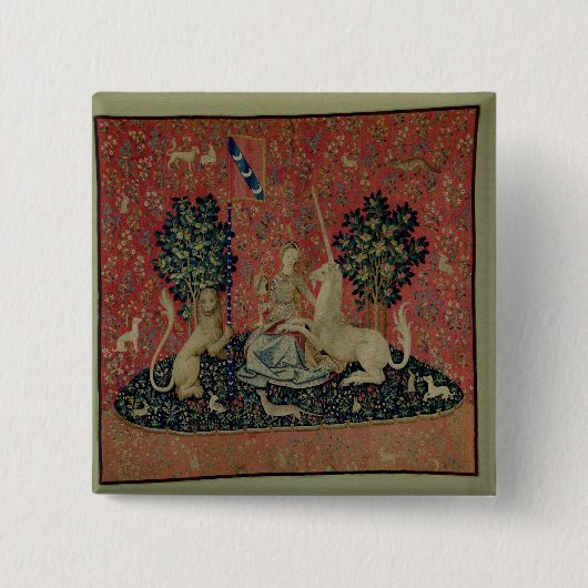 The Lady en de Unicorn: 'Sight' Vierkante Button 5,1 Cm (Voorkant)