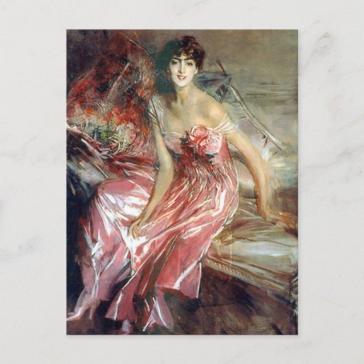 The Lady in Pink (1916) van Giovanni Boldini Briefkaart (Voorkant)