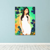 The Lady met Spring Flowers Canvas Afdruk (Insitu (Houten vloer))