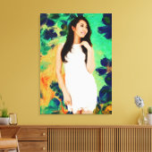 The Lady met Spring Flowers Canvas Afdruk (Insitu (Woonkamer))