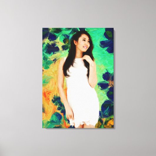 The Lady met Spring Flowers Canvas Afdruk (Voorkant)