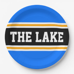THE LAKE Athletic Bright Blue Black Racing Stripes Papieren Bordje