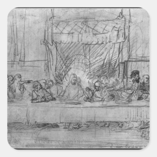The Last Supper, na fresco door Leonardo da. Vierkante Sticker (Voorkant)