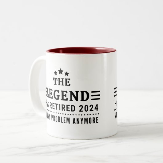 The Legend heeft met pensioen 2024 Niet mijn probl Tweekleurige Koffiemok (Voorkant links)