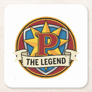 The Legend Monogram P - Aangepaste Superheld Gamer Kartonnen Onderzetters