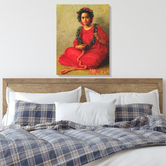 The Lei Maker 1901 by Theodore Wores Canvas Afdruk (Insitu (Slaapkamer))