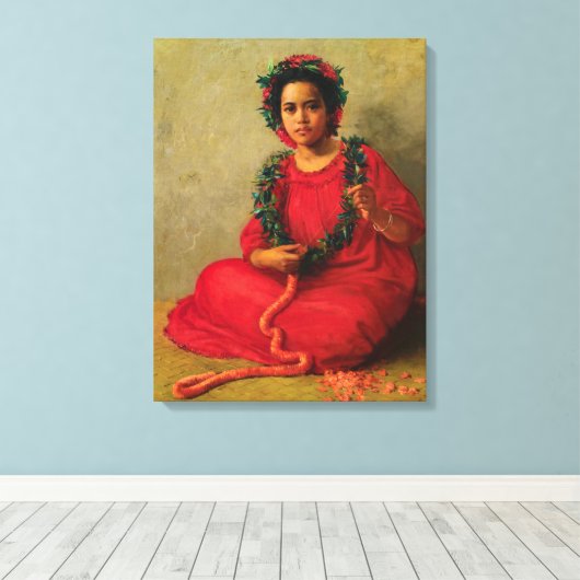 The Lei Maker 1901 by Theodore Wores Canvas Afdruk (Insitu (Houten vloer))