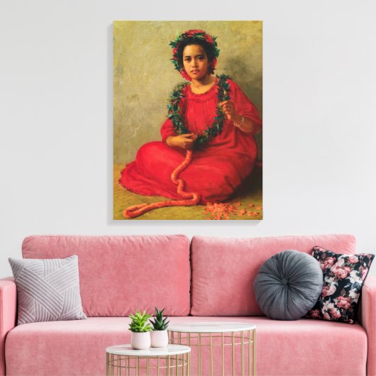 The Lei Maker 1901 by Theodore Wores Canvas Afdruk (Insitu (Woonkamer))