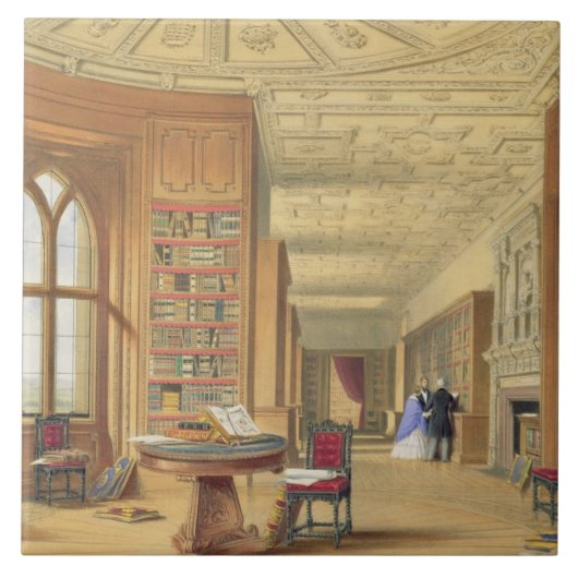 The Library, Windsor Castle, 1838 (kleurenlitho) Tegeltje (Voorkant)