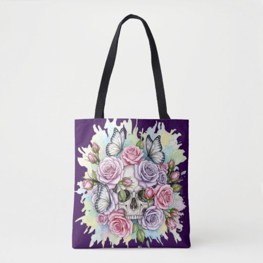 The Light Legacy - Gotische schedel en Rozen Canva Tote Bag (Voorkant)