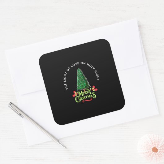 The Light of Love on Holy Night. Vierkante Sticker (Envelop)