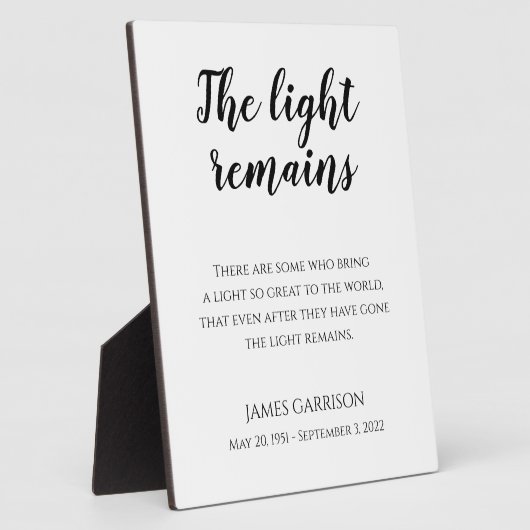The Light Remains Herdenkingsviering Van Het Leven Fotoplaat (Zijkant)