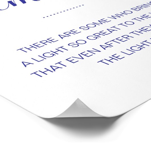 The Light Remains Navy Blue Herdenkingsbruiloft Poster (Hoek)