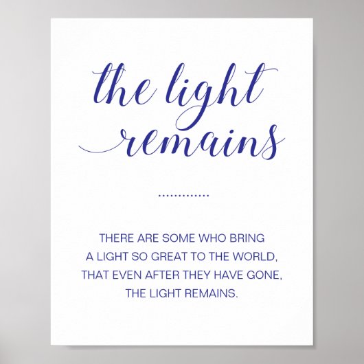 The Light Remains Navy Blue Herdenkingsbruiloft Poster (Voorkant)