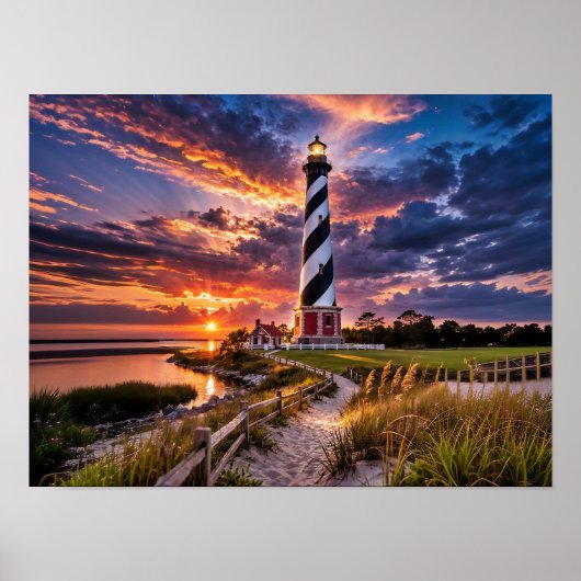 The Lighthouse at Sunset Poster (Voorkant)