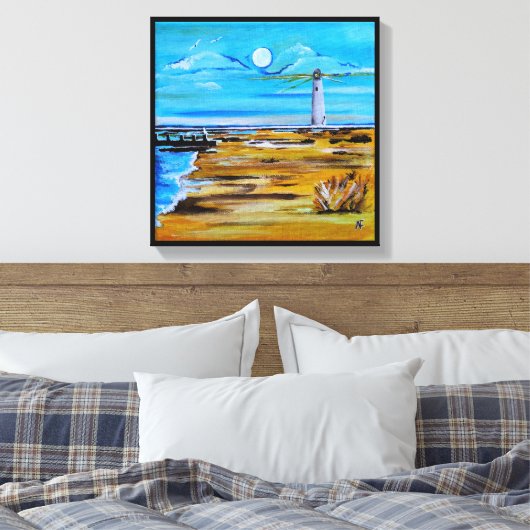 The Lighthouse on the Beach Painting by Alfred Fox Canvas Afdruk (Insitu (Slaapkamer))