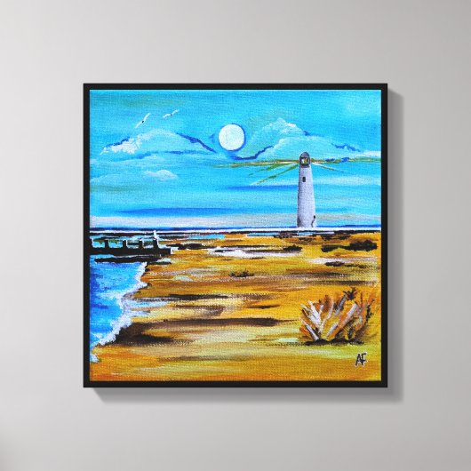 The Lighthouse on the Beach Painting by Alfred Fox Canvas Afdruk (Voorkant)
