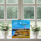 The Lighthouse on the Beach Painting by Alfred Fox Canvas Afdruk