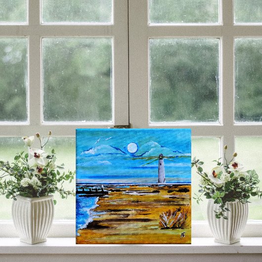 The Lighthouse on the Beach Painting by Alfred Fox Canvas Afdruk