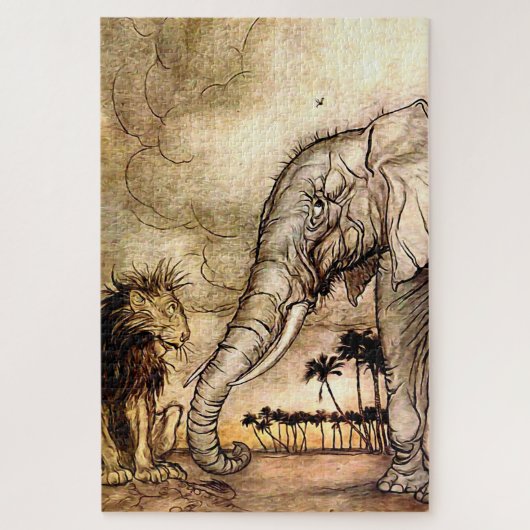 "The Lion and The Elephant" van Arthur Rackham Legpuzzel (Verticaal)
