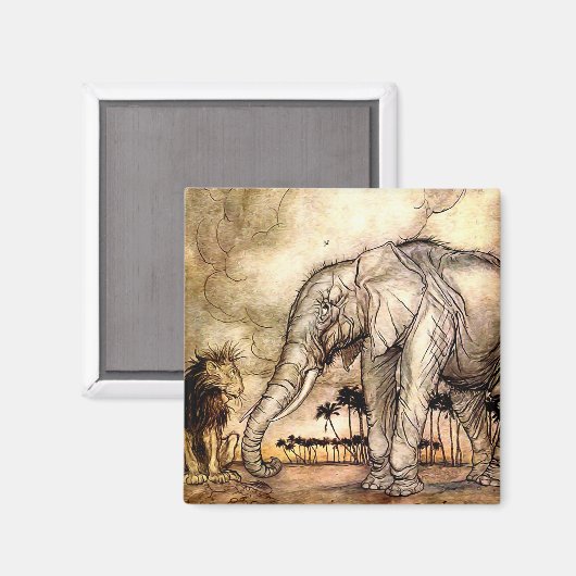 "The Lion and The Elephant" van Arthur Rackham Magneet (Voorkant / Achterkant)
