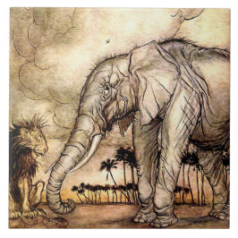 "The Lion and The Elephant" van Arthur Rackham Tegeltje
