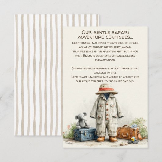 The Little Explorer | Safari Adventure Baby Shower Informatiekaartje (Voorkant / Achterkant)