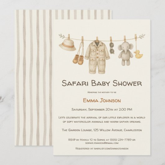 The Little Explorer | Safari Adventure Baby Shower Kaart (Voorkant / Achterkant)