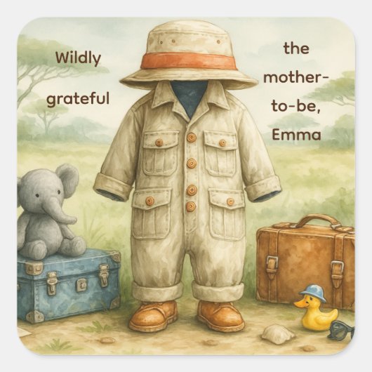 The Little Explorer | Safari Adventure Baby Shower Vierkante Sticker (Voorkant)
