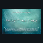 The Logarithm Poster<br><div class="desc">The initial concept was discovered by the Scottish Laird John Napier of Merchiston in an effort to make the multiplication of large numbers,  then incredibly tedious and time consuming,  easier and faster. It was later refined by Henry Briggs to make reference tables easier to calculate and more useful.</div>