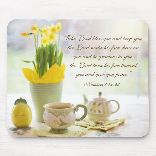 The Lord Bless You Bijbel Verse Tea Party Daffodil Muismat (Voorkant)