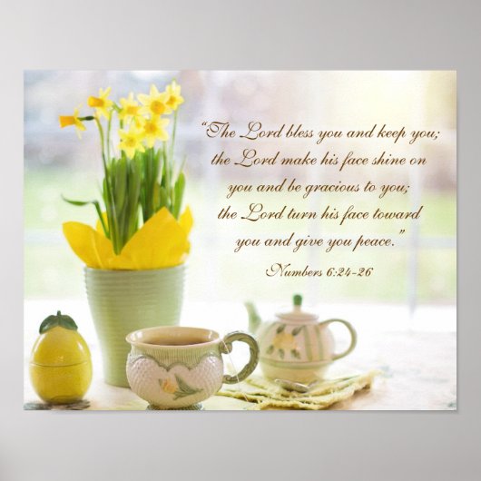 The Lord Bless You Bijbel Verse Tea Party Daffodil Poster (Voorkant)
