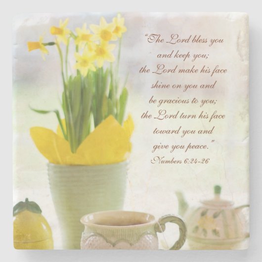 The Lord Bless You Bijbel Verse Tea Party Daffodil Stenen Onderzetter (Voorkant)