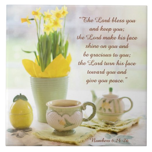 The Lord Bless You Bijbel Verse Tea Party Daffodil Tegeltje (Voorkant)
