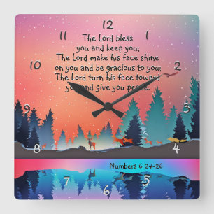 The Lord Bless You Numbers 6:24-26 Winter Lake Vierkante Klok