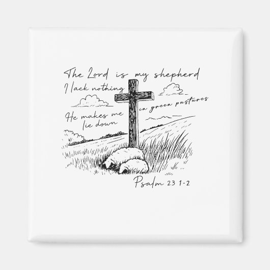 The Lord Is My Shepherd Psalm 23 Cross Meadow Magneet (Voorkant)
